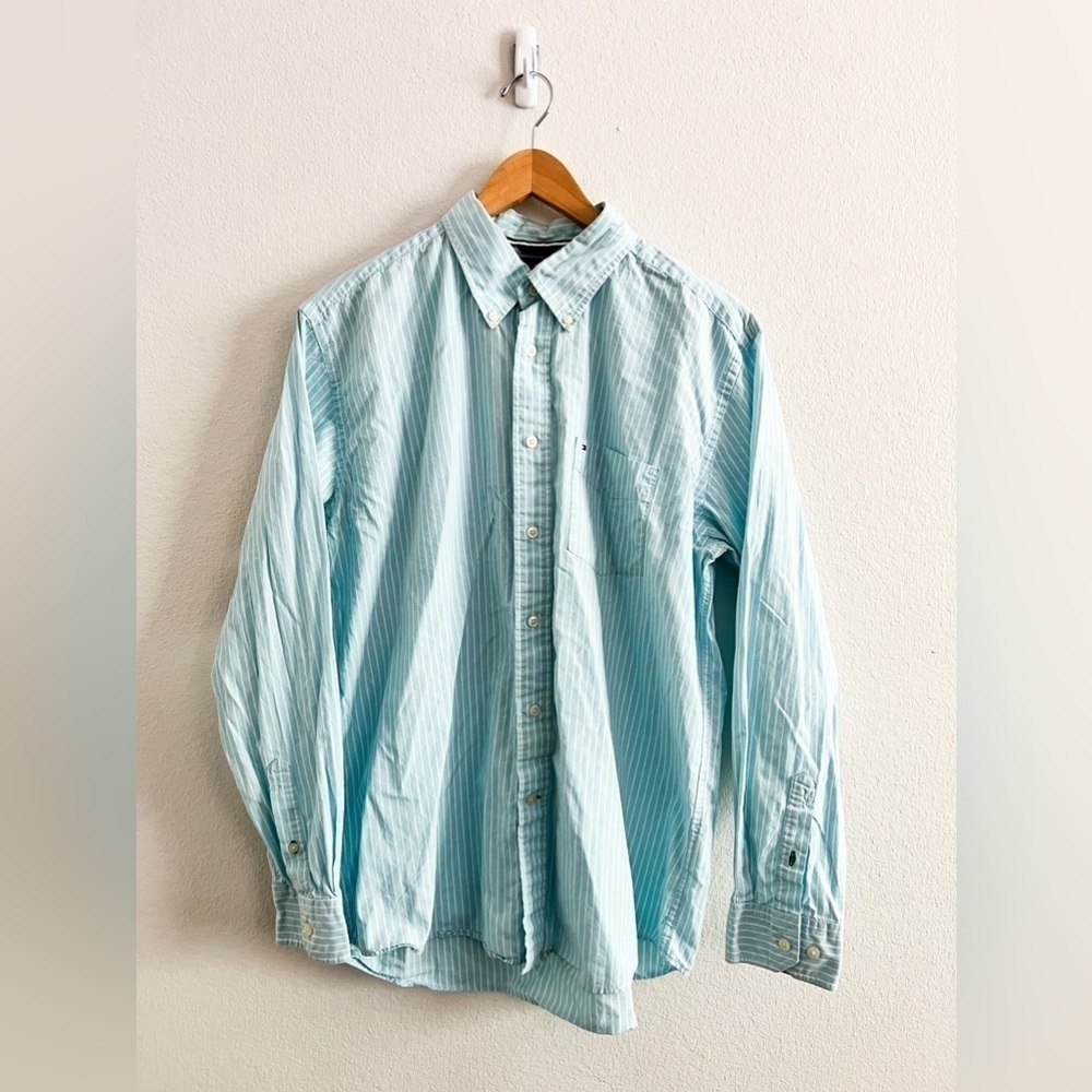 Tommy Hilfiger Light Blue and White Button Down Shirt